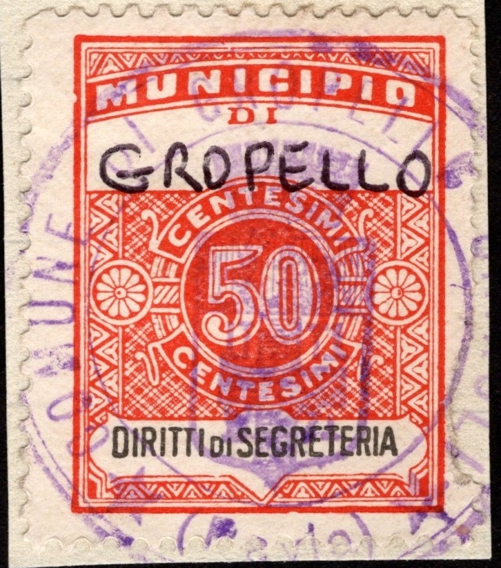Marca da Bollo del Comune di GROPELLO CAIROLI su di dimensioni 22,5 x 29 mm
