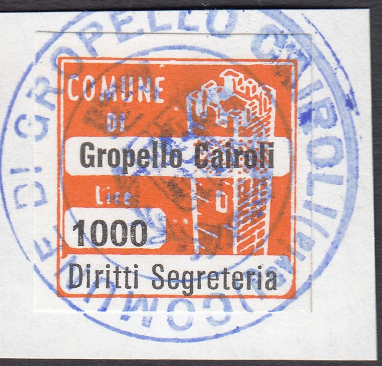 Marca da Bollo del Comune di GROPELLO CAIROLI su Carta Bianca di dimensioni 20 x 20 mm