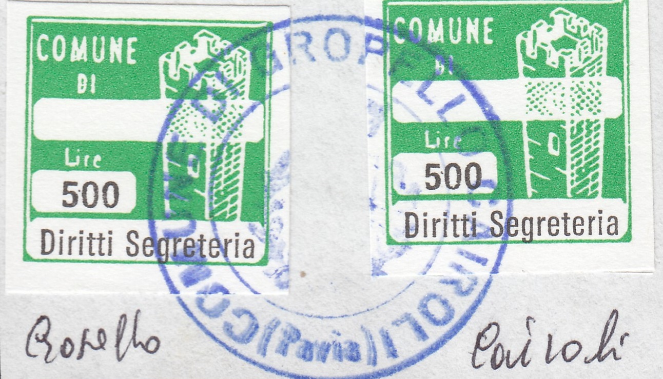 Marca da Bollo del Comune di GROPELLO CAIROLI su Carta Bianca di dimensioni 20 x 20 mm