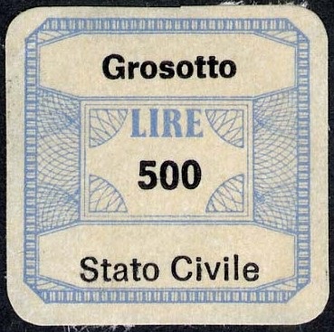 Marca da Bollo del Comune di GROSOTTO su Carta Bianca di dimensioni 22 x 22 mm