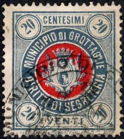 Marca da Bollo del Comune di GROTTAGLIE su Carta Bianca di dimensioni 24,5 x 29,5 mm