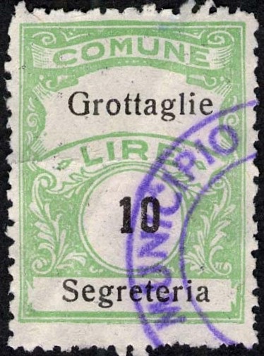 Marca da Bollo del Comune di GROTTAGLIE su Carta Bianca Sottile di dimensioni 22,5 x 29 mm