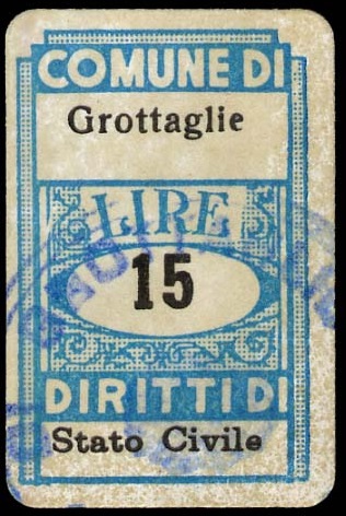 Marca da Bollo del Comune di GROTTAGLIE su Carta Bianca di dimensioni 18,5 x 29 mm
