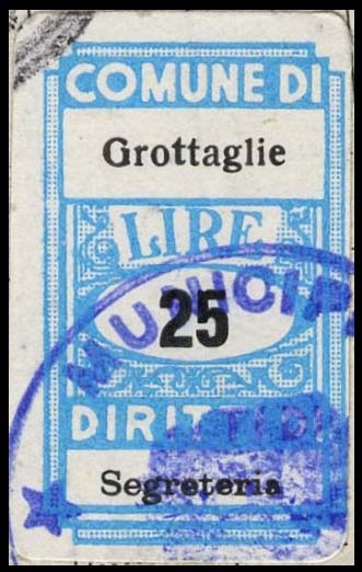 Marca da Bollo del Comune di GROTTAGLIE su Carta Bianca di dimensioni 18 x 31 mm