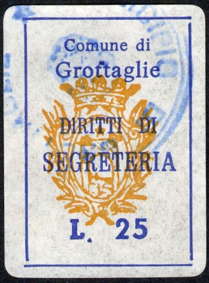 Marca da Bollo del Comune di GROTTAGLIE su Carta Bianca di dimensioni 22 x 32,5 mm