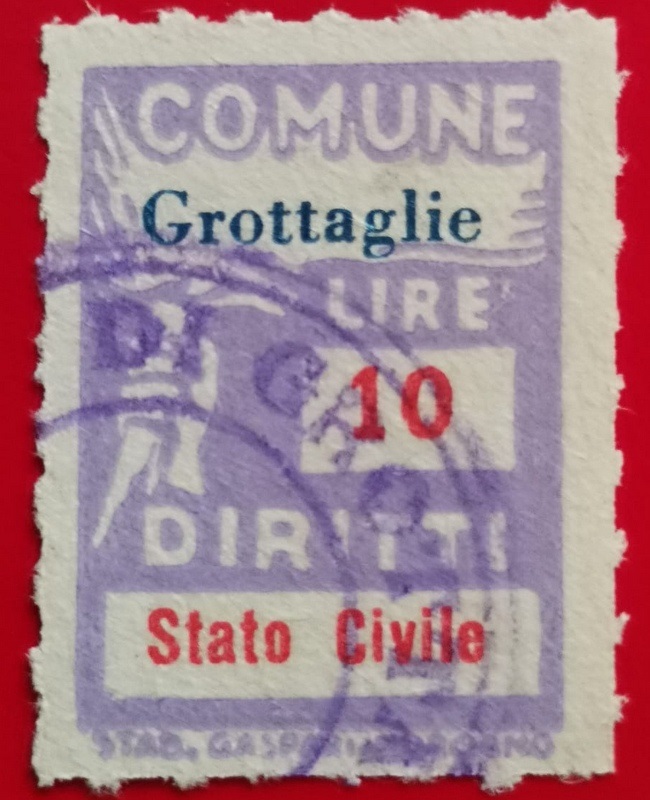 Marca da Bollo del Comune di GROTTAGLIE su Carta Bianca di dimensioni 18 x 26 mm