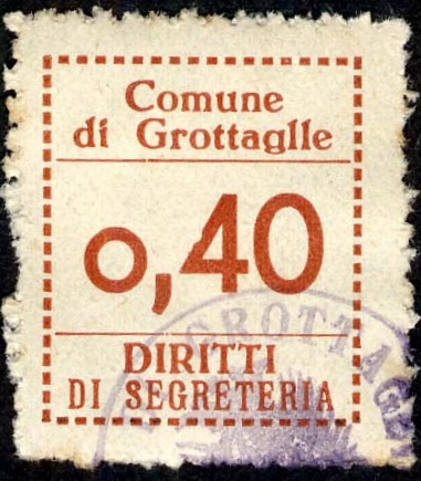 Marca da Bollo del Comune di GROTTAGLIE su Carta Bianca di dimensioni mm