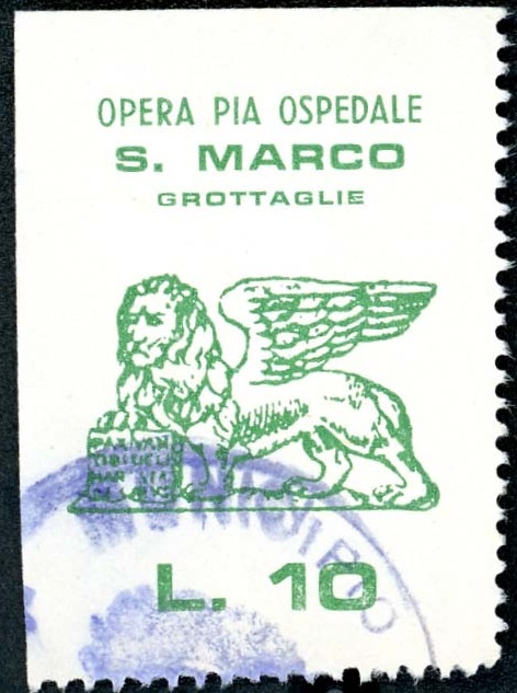 Marca da Bollo del Comune di GROTTAGLIE su Carta Bianca di dimensioni 21 X 27 mm