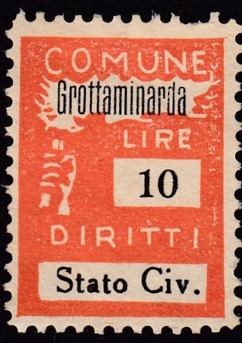 Marca da Bollo del Comune di GROTTAMINARDA su Carta Bianca di dimensioni 18,5 x 24,5 mm
