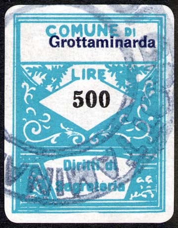 Marca da Bollo del Comune di GROTTAMINARDA su Carta Bianca di dimensioni 22 x 28,5 mm