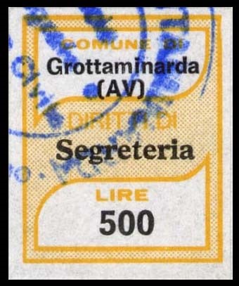 Marca da Bollo del Comune di GROTTAMINARDA su Carta Bianca di dimensioni 19,5 x 24 mm