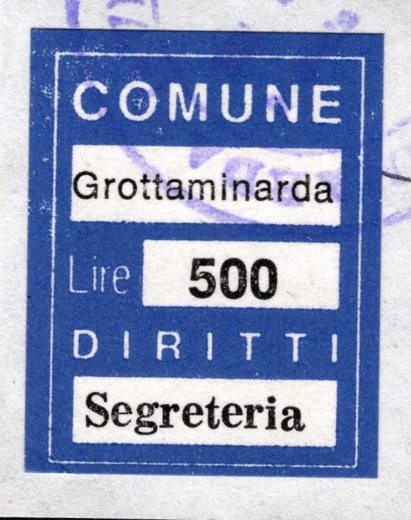 Marca da Bollo del Comune di GROTTAMINARDA su Carta Bianca di dimensioni 19,5 x 24 mm