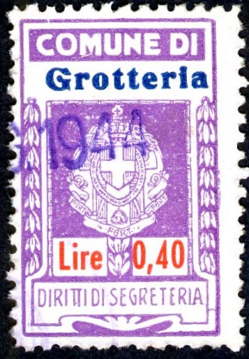 Marca da Bollo del Comune di GROTTERIA su Carta Bianca di dimensioni 19 x 30 mm