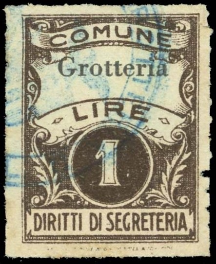 Marca da Bollo del Comune di GROTTERIA su Carta Bianca Sottile di dimensioni 22,5 x 29 mm