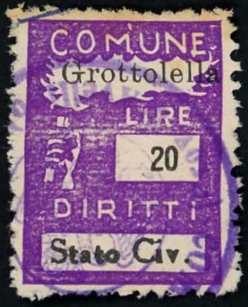Marca da Bollo del Comune di GROTTOLELLA su Carta Bianca Sottile di dimensioni 18,5 x 26 mm