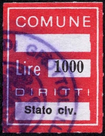 Marca da Bollo del Comune di GROTTOLELLA su Carta Bianca di dimensioni 21 x 26,5 mm