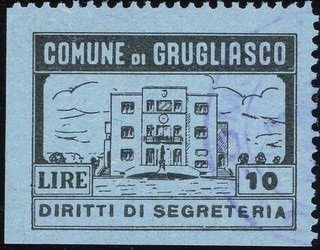 Marca da Bollo del Comune di GRUGLIASCO su Carta Colorata di dimensioni mm