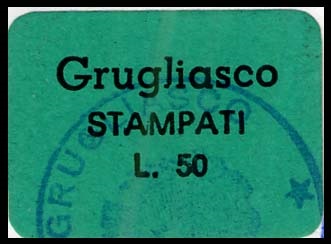Marca da Bollo del Comune di GRUGLIASCO su Carta Colorata di dimensioni 19 x 15 mm