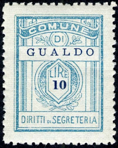 Marca da Bollo del Comune di GUALDO DI MACERATA su Carta Bianca di dimensioni 20 x 27,5 mm