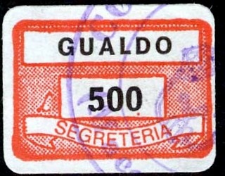 Marca da Bollo del Comune di GUALDO DI MACERATA su Carta Bianca di dimensioni 19,5 x 13,5 mm