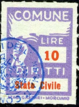 Marca da Bollo del Comune di GUALDO TADINO su Carta Bianca Sottile di dimensioni 18,5 x 26 mm