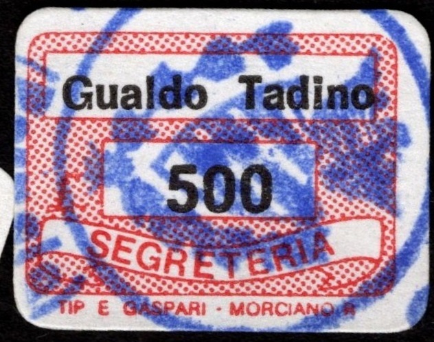 Marca da Bollo del Comune di GUALDO TADINO su Carta Bianca di dimensioni 19 x 14 mm