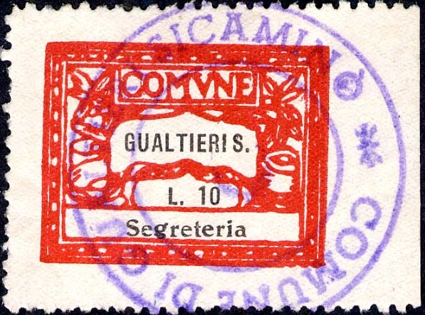 Marca da Bollo del Comune di GUALTIERI SICAMINO su Carta Bianca di dimensioni 25 x 22 mm