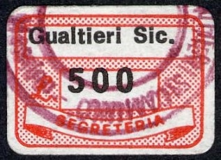 Marca da Bollo del Comune di GUALTIERI SICAMINO su Carta Bianca di dimensioni 19 x 14,5 mm