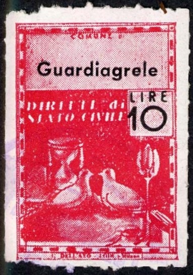 Marca da Bollo del Comune di GUARDIAGRELE su Carta Bianca di dimensioni 21,5 x 32 mm