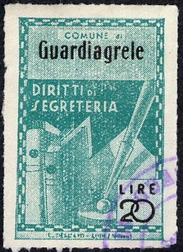 Marca da Bollo del Comune di GUARDIAGRELE su Carta Bianca di dimensioni 22 x 32 mm