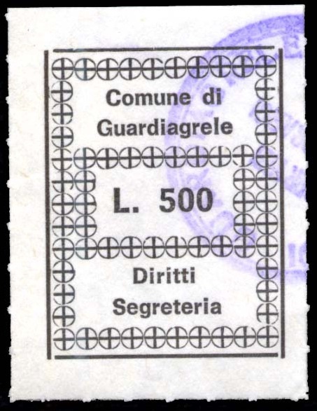Marca da Bollo del Comune di GUARDIAGRELE su Carta Bianca di dimensioni 23,5 x 31 mm