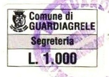 Marca da Bollo del Comune di GUARDIAGRELE su Carta Bianca di dimensioni 24,5 X 17 mm