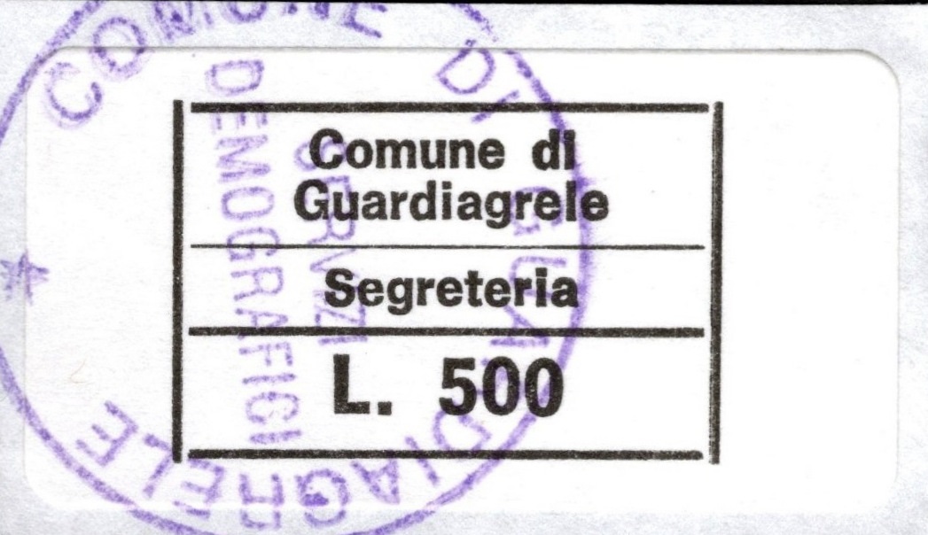 Marca da Bollo del Comune di GUARDIAGRELE su Carta Bianca di dimensioni 24,5 X 17 mm
