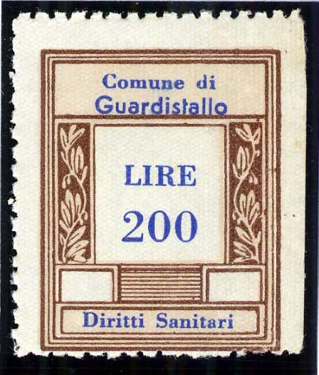 Marca da Bollo del Comune di GUARDISTALLO su Carta Bianca di dimensioni 23 X 30 mm