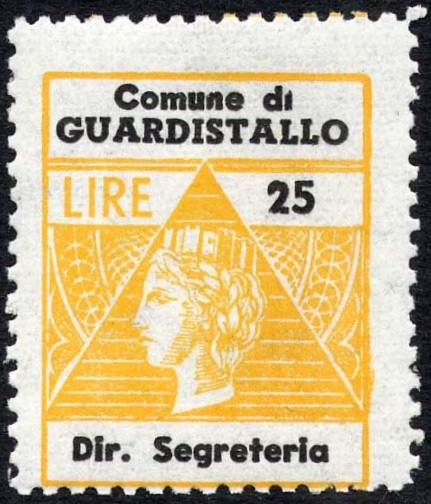 Marca da Bollo del Comune di GUARDISTALLO su Carta Bianca di dimensioni 22 x 28 mm