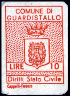 Marca da Bollo del Comune di GUARDISTALLO su Carta Bianca di dimensioni 13,5 x 19 mm
