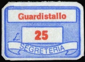Marca da Bollo del Comune di GUARDISTALLO su Carta Bianca di dimensioni 20 x 14 mm