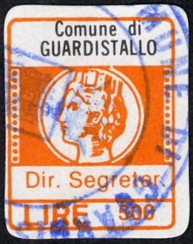 Marca da Bollo del Comune di GUARDISTALLO su Carta Bianca di dimensioni 16 x 20 mm