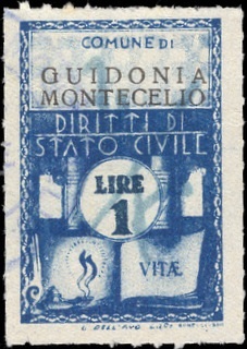 Marca da Bollo del Comune di GUIDONIA MONTECELIO su Carta Bianca di dimensioni 21 X 32 mm