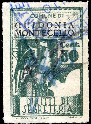Marca da Bollo del Comune di GUIDONIA MONTECELIO su Carta Bianca di dimensioni 21 X 32 mm
