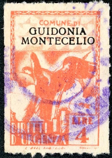 Marca da Bollo del Comune di GUIDONIA MONTECELIO su Carta Bianca Sottile di dimensioni 21 x 32,5 mm
