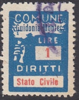 Marca da Bollo del Comune di GUIDONIA MONTECELIO su Carta Bianca di dimensioni 18,5 x 25 mm