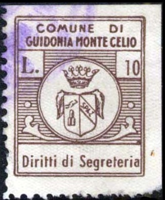 Marca da Bollo del Comune di GUIDONIA MONTECELIO su Carta Bianca di dimensioni 18 x 22 mm