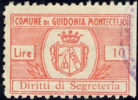 Marca da Bollo del Comune di GUIDONIA MONTECELIO su Carta Bianca di dimensioni 27 x 18 mm
