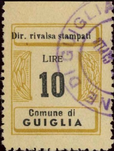 Marca da Bollo del Comune di GUIGLIA su Carta Bianca di dimensioni 21 x 26,5 mm