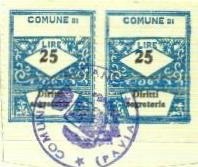 Marca da Bollo del Comune di SIZIANO su Carta Bianca di dimensioni 20,5 x 27 mm