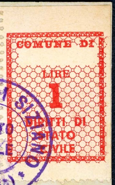 Marca da Bollo del Comune di SIZIANO su Carta Bianca di dimensioni 21,5 x 28 mm