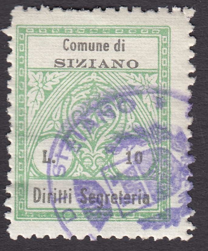 Marca da Bollo del Comune di SIZIANO su Carta Bianca di dimensioni 21,5 x 28 mm