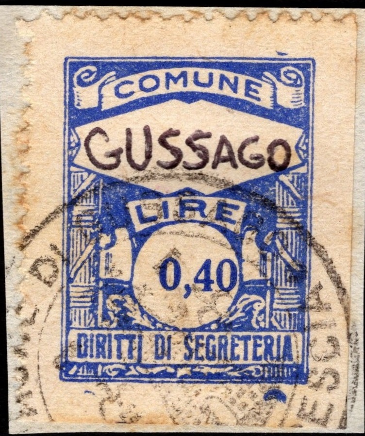 Marca da Bollo del Comune di GUSSAGO su Carta Bianca di dimensioni 22 x 29 mm