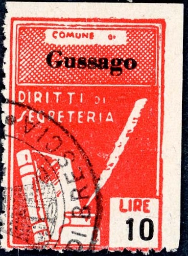 Marca da Bollo del Comune di GUSSAGO su Carta Bianca di dimensioni 22 X 33 mm
